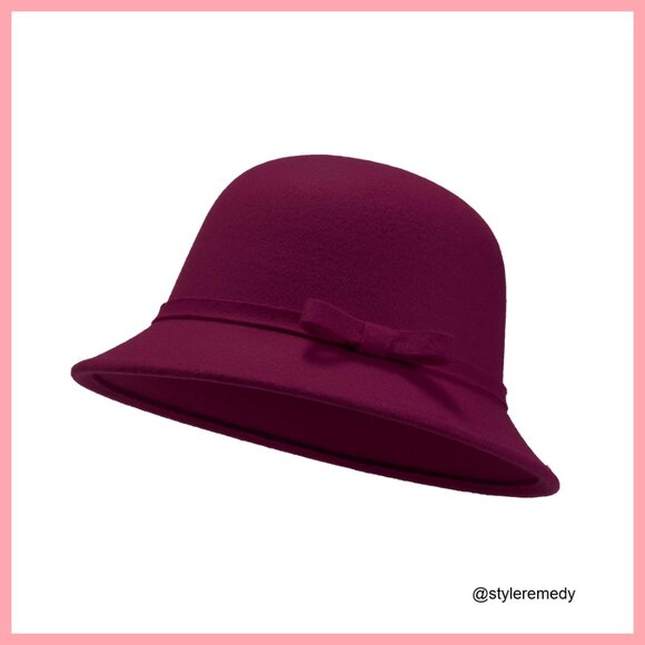 Adjustable Suede Wool Bucket Hat with Bowknot, Vintage Bowler Style main image 6